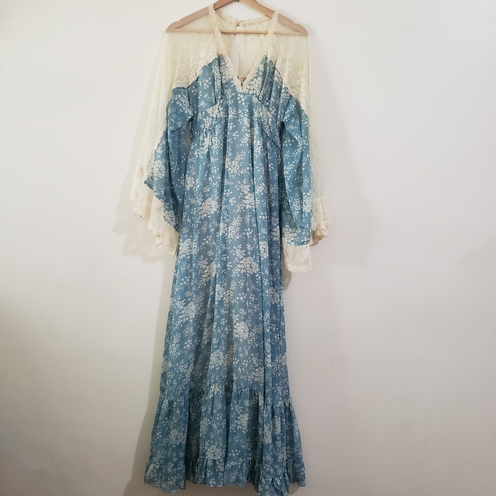 GUNNE SAX by Jessica Vintage 1970’s Blue Floral Dress.